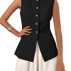 Blazer Vest for Women Trendy 2025 Dressy Business Casual Summer Button Down Sleeveless Work Suit Waistcoat Tops