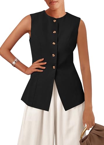 Blazer Vest for Women Trendy 2025 Dressy Business Casual Summer Button Down Sleeveless Work Suit Waistcoat Tops