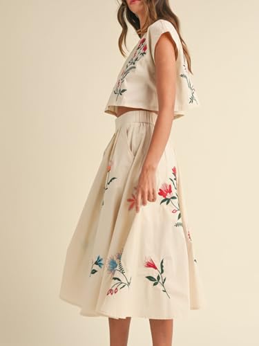 31fGA5kABL.jpg Women Floral Embroidery Dress Sleeveless 2 Piece Tank Top and Skirt Loose Fit Boho Dress