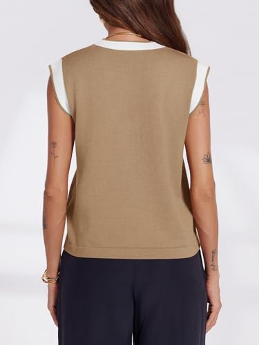 31fqy0QiZiL.jpg Womens V Neck Sweater Vest Button Down Cap Sleeve Summer Trendy Color Block Loose Knit Tank Tops