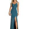 31gBYvO63L.jpg Women's V Neck Stretchy Glitter Bodycon Ball Gowns Sleeveless High Split Formal Evening Dresses 01888