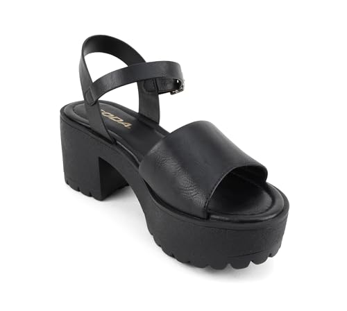 ??Stacie?? ~ Women Open Toe Lug Sole Mid Block Heeled Sandals with Adjustable Ankle Strap