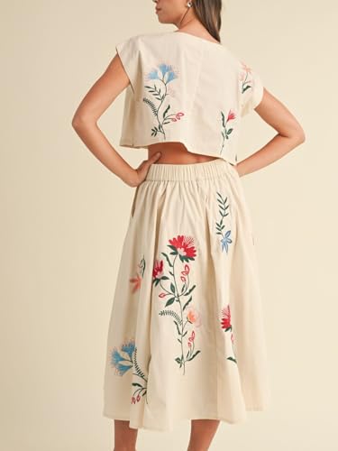 31j-pZPY3OL.jpg Women Floral Embroidery Dress Sleeveless 2 Piece Tank Top and Skirt Loose Fit Boho Dress