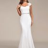 31keyFpHZpL.jpg Women's Elegant Lace Cap Sleeve V Neck Beading Mermaid Wedding Dresses for Bride 00218