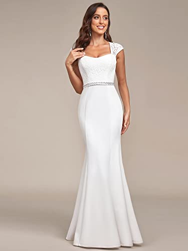 31keyFpHZpL.jpg Women's Elegant Lace Cap Sleeve V Neck Beading Mermaid Wedding Dresses for Bride 00218