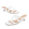 Nude Strappy Heels for Women Nude Kitten Heeled Sandals Slip On Square Toe Open Toe Heels