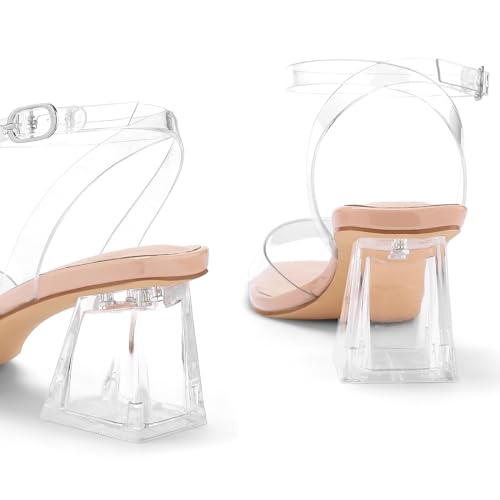 31n7qHTxW4L.jpg Women's Clear Heels Low Chunky Heel Open Toe Transparent Zebra Rhinestones Block Heeled Sandals Ankle Strap Shoes