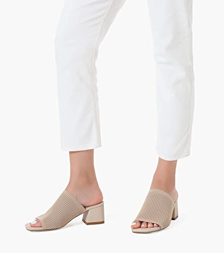 31nWbmfMCEL.jpg Knit Heeled Sandals for Women Square Open Toe Mules Block Low Heel Slip On Slides