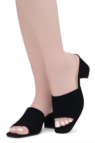 Low Block Heels for Women ?C Slip-On Mules, Square Open Toe 2.5 Inch Comfort Chunky Heeled Sandals, Trendy 2025 Casual Dress