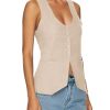 Womens Scoop Neck Blazer Vest Summer Linen Sleeveless Fitted Waistcoat Work Casual Cotton Suit Tops