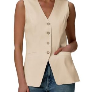 2025 Women's Summer Sleeveless Vest Tops - Lightweight Fully Liend V-Neck Casual Trendy Work Jacket With Pockets