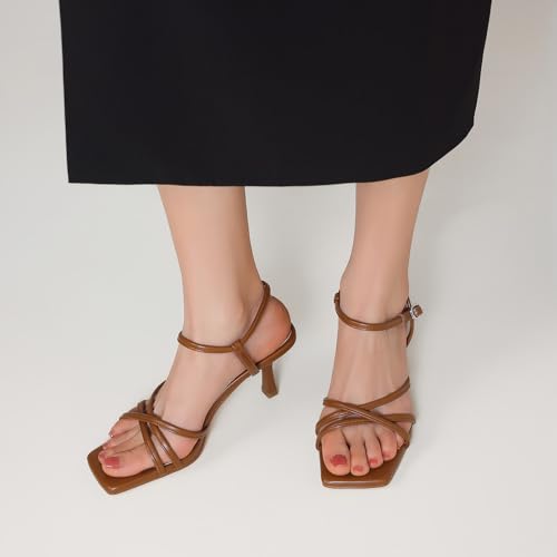31shaiBm4L.jpg Women's Sandals Square Open Toe Kitten Heels Strappy Ankle Strap Heeled Sandals for Women Comfy Weddings Shoes