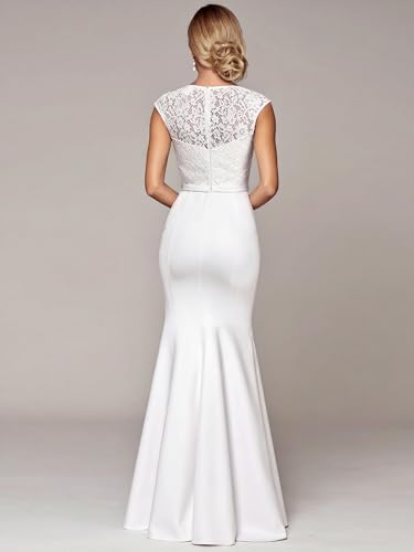 31sxdtiLCgL.jpg Women's Elegant Lace Cap Sleeve V Neck Beading Mermaid Wedding Dresses for Bride 00218