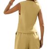 Linen Vest Tops for Women Summer Lihtweight Breathable V-Neck Button Fashion Casual Work Beach Vacation Outerwear