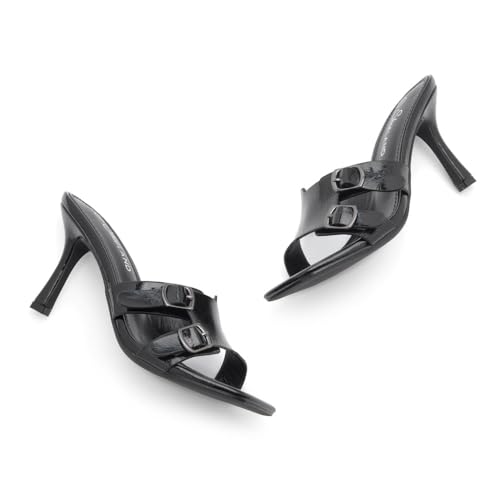 Melrose Women's High Heels Stiletto Heeled Slides, Square Open Toe One Band Slip-On Heeled Mules ?C Dressy Clear Heeled Sandals