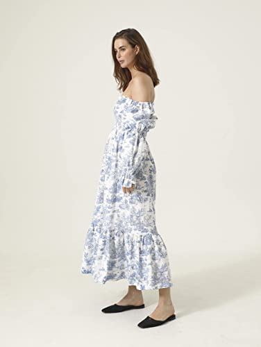Women Linen Cotton Dress, Floral Pattern Yuki Gown, Women Casual Dress, Off Shoulder Frock
