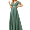 31vf4v6nETL.jpg Women's Mother of Bride Dress Double V-Neck Empire Waist Front Wrap Tulle Bridesmaid Dress 07962