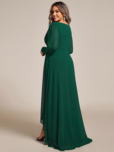 Women's Gorgeous Plus Size V Neck Lantern Sleeves Pleated A Line High Low Wedding Guest Dresses 02043-DA