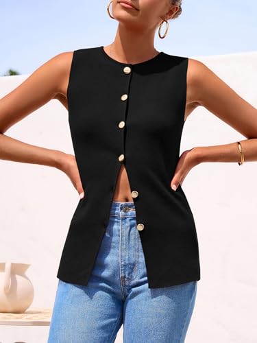 Women's Sweater Vest Button Down Summer Tank Tops 2025 Sleeveless Knit Vests Fashion Business Casual Outfits