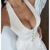 Women's 2 Piece Outfits Halter Button Down Vest Crop Tops and High Waisted Pants Set