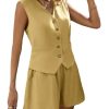 Linen Vest Tops for Women Summer Lihtweight Breathable V-Neck Button Fashion Casual Work Beach Vacation Outerwear