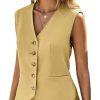 Linen Vest Tops for Women Summer Lihtweight Breathable V-Neck Button Fashion Casual Work Beach Vacation Outerwear