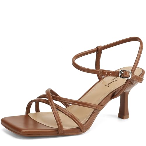 415Tnyd8GwL.jpg Women's Sandals Square Open Toe Kitten Heels Strappy Ankle Strap Heeled Sandals for Women Comfy Weddings Shoes