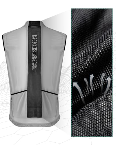 Cycling Vest for Men Women Windbreaker Breathable Bike Vest Sleeveless Lightweight with Back Pockets Silver
