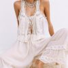 Women Summer Boho Lace Tie Front Tank Beach Vacation Top Button Down Sleeveless Cardigan Crop Y2k Tops Clothes 2025