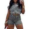 416AS4lNg-L.jpg Women's Denim 2 Piece Outfits Button Down Crop Jacket and Shorts Set Summer Sexy Jeans Tracksuits