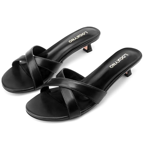 4172FedY8uL.jpg Womens Kitten Heels Low Heeled Sandals for Women Round Slip On Slides Cross Strap Open Toe Sandals