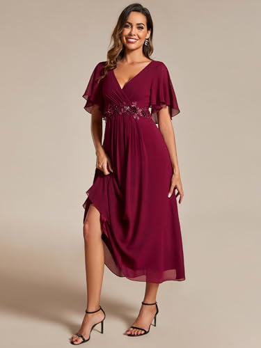 Women's Cocktail Dresses V Neck A-Line Elastic High Waist Wedding Guest Evening Party Maxi Dress 02093