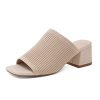 417baysBjLL.jpg Knit Heeled Sandals for Women Square Open Toe Mules Block Low Heel Slip On Slides