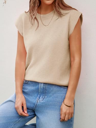 417sAQIofL.jpg Womens Cap Sleeve Sweater Vest Summer Casual Sleeveless Knit Tank Tops Loose Fit Crew Neck Shirts Pullover