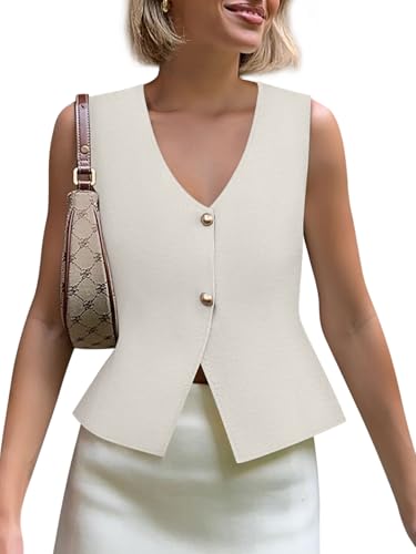 Womens Sweater Vest V Neck Button Down Crop Knit Tank Top Fashion 2025 Sleeveless Basic Cardigans