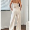 Women's 2 Piece Outfits Halter Button Down Vest Crop Tops and High Waisted Pants Set