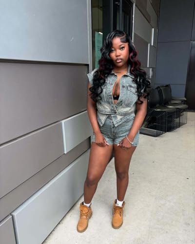 419RRbF4MQL.jpg Women's Denim 2 Piece Outfits Button Down Crop Jacket and Shorts Set Summer Sexy Jeans Tracksuits
