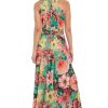 419WQralRdL.jpg Sleeveless Maxi Floral Women-Halter Neck Pleated Summer Long Dress for Special Occasions