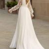 419nZXOg9xL.jpg Long Sleeves Wedding Dresses for Bride Lace Chiffon A Line Long Beach Bridal Dress for Women