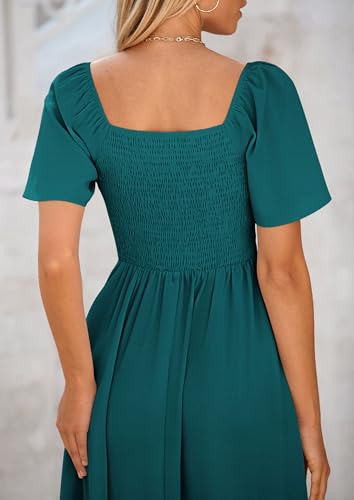 41AkS1drYCL.jpg Summer Dress for Women 2025 Casual Short Sleeve Bow Tie V Neck Ruffle Midi Flowy Dresses
