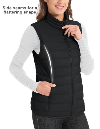 Women's Puffer Vest Lightweight Stand Collar Zip 4 Pockets Puffy Vests Sleeveless Quilted Padded Outerwear