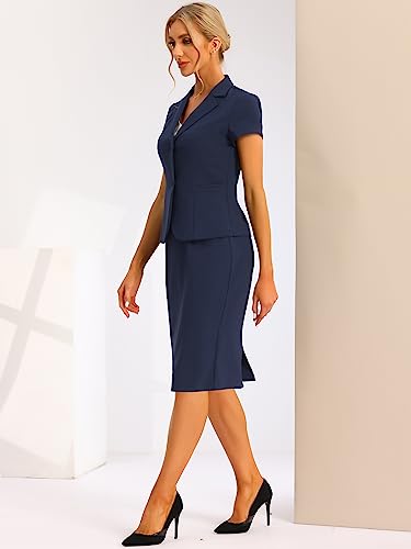 41BbdBT9AUL.jpg Women's Business Skirt Suit Set Work Office Short Sleeve Blazer Jacket Pencil Skirt