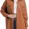 41Br02CyBiL.jpg Women Faux Leather Shacket Jacket,Spring Fall Vegan Pleather Casual Lapel Button Down Long Sleeve Shirts