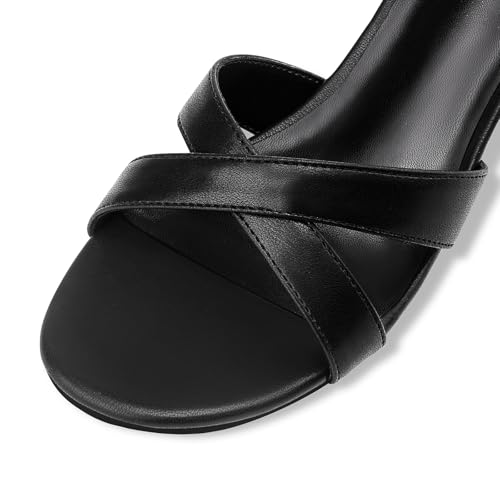 41CSEid9fYL.jpg Womens Kitten Heels Low Heeled Sandals for Women Round Slip On Slides Cross Strap Open Toe Sandals