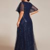 41D0Dl4P37L.jpg Women's V Neck Sequin Plus Size Ruffle Sleeves Long Formal Dresses 02120-DAPH