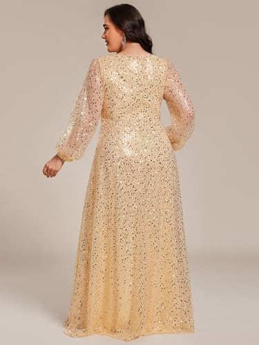 41DuB6i8N3L.jpg Women's Elegant A-Line V Neck Sheer Long Sleeves Plus Size Sequin Formal Dress Evening Gown