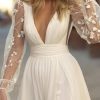 41DwEIYhfjL.jpg Long Sleeves Wedding Dresses for Bride Lace Chiffon A Line Long Beach Bridal Dress for Women