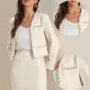 41EXXPpTw2L.jpg 2 Piece Tweed Plaid Skirt Set for Women's Business Collarless Blazer and Mini Skirt Suit Sets