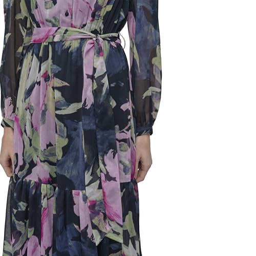 Women's Long Sleeve V-Neck Tie Waist Midi Dress