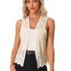 Women's Floral Crochet Hollow Out Sleeveless Open Front Boho Vest Cardigan